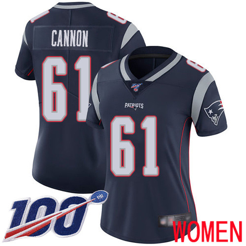 New England Patriots Football #61 100th Limited Navy Blue Women Marcus Cannon Home NFL Jersey